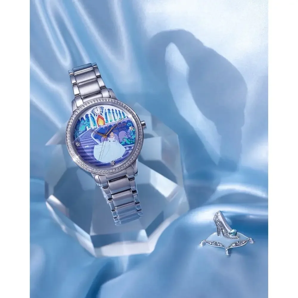 Citizen Disney Cinderella Eco-Drive Watch FE7041-51W Crystal Pin Box Set NWT